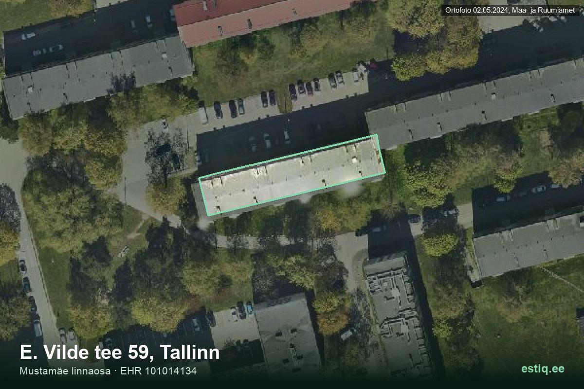 E. Vilde tee 59, Tallinn – hoone aerofoto, kontuur ehitisregistri (EHR) andmetest