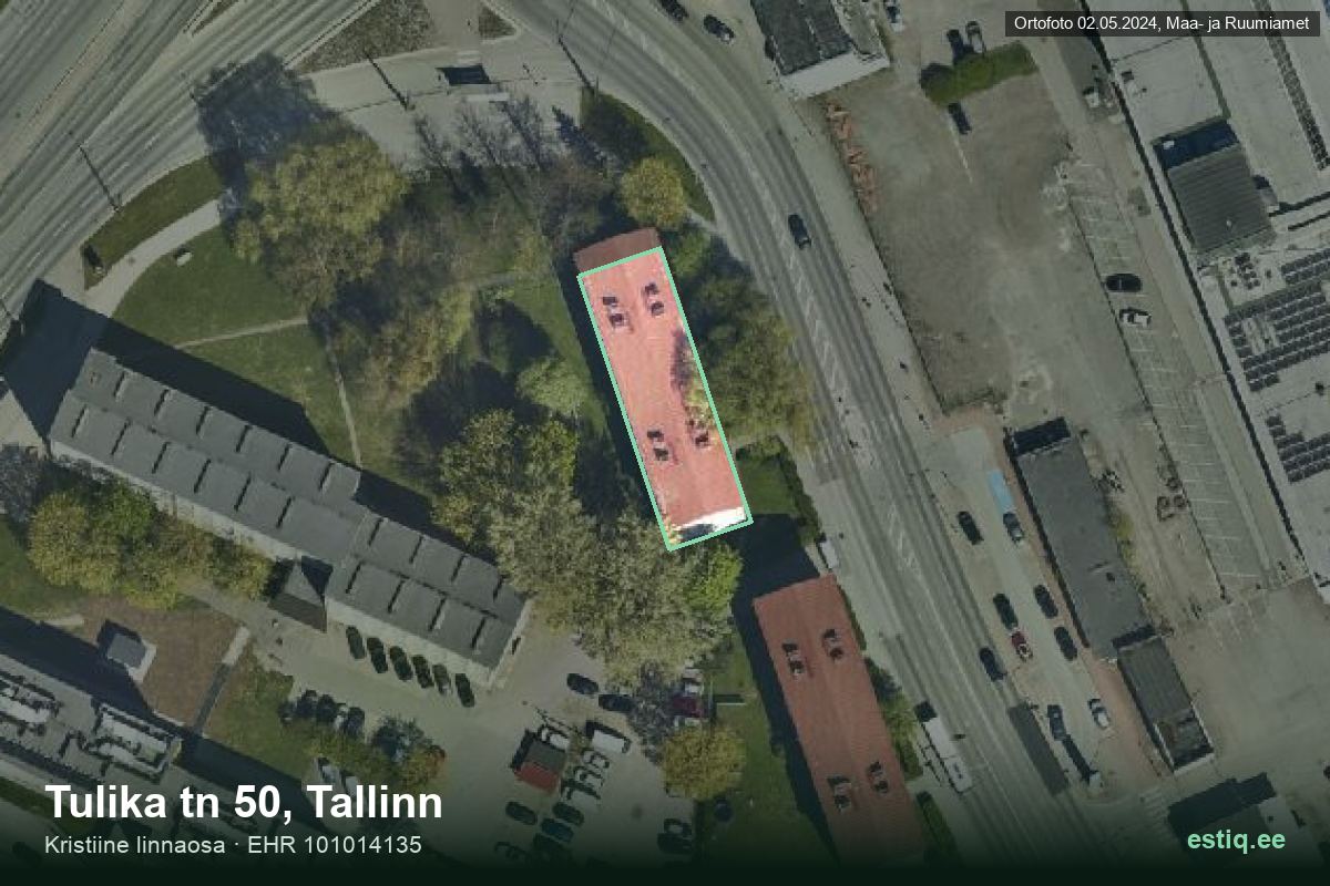 Tulika tänav 50, Tallinn – hoone aerofoto, kontuur ehitisregistri (EHR) andmetest