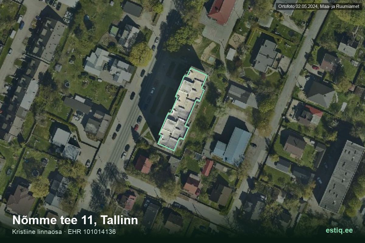 Nõmme tee 11, Tallinn – hoone aerofoto, kontuur ehitisregistri (EHR) andmetest