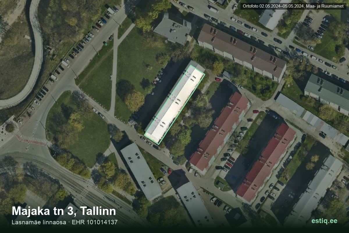 Majaka tänav 3, Tallinn – hoone aerofoto, kontuur ehitisregistri (EHR) andmetest
