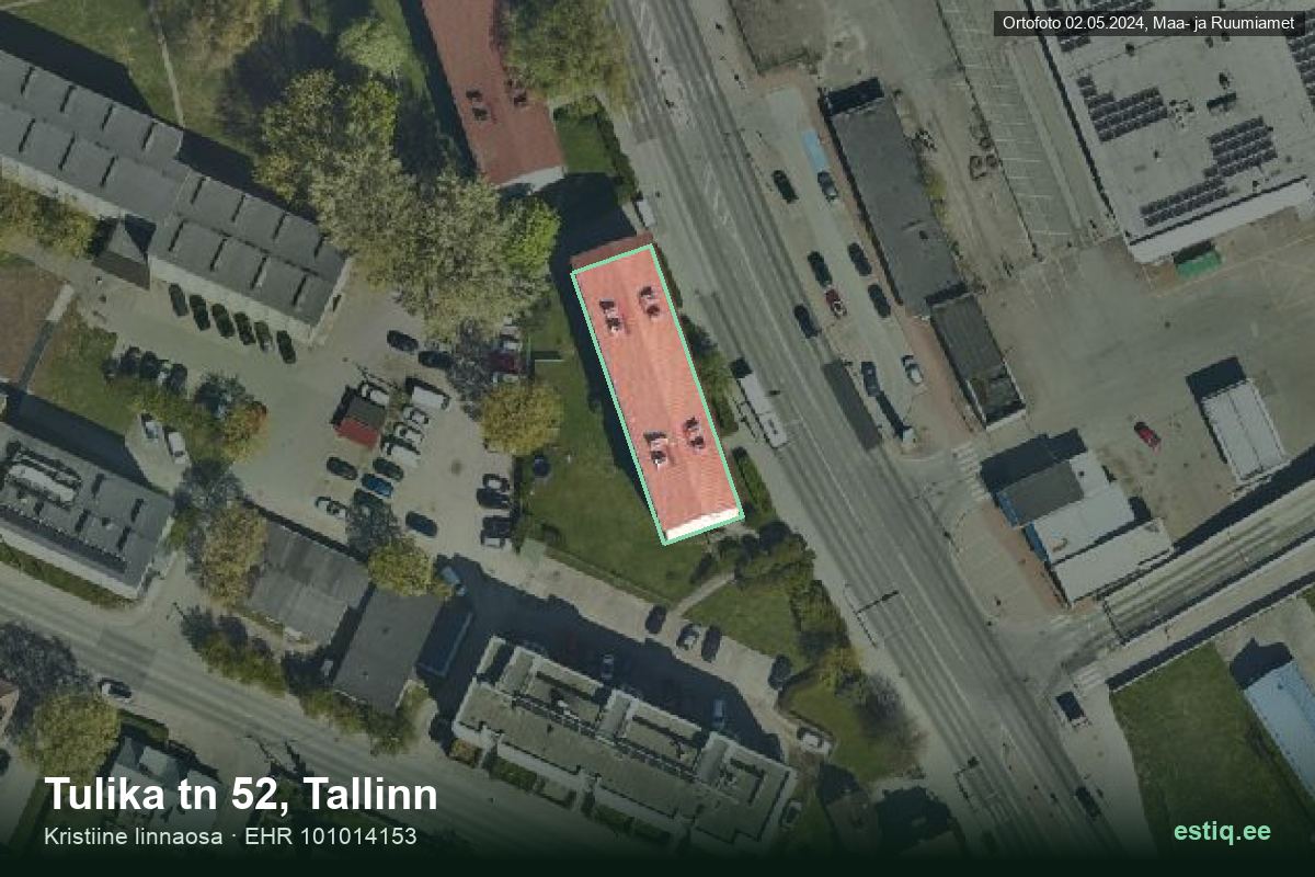 Tulika tänav 52, Tallinn – hoone aerofoto, kontuur ehitisregistri (EHR) andmetest