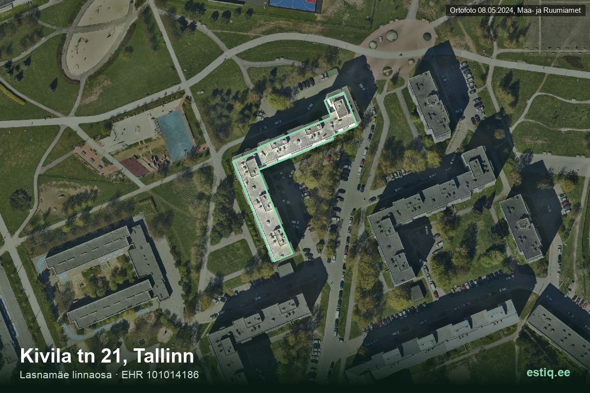 Kivila tänav 21, Tallinn – hoone aerofoto, kontuur ehitisregistri (EHR) andmetest