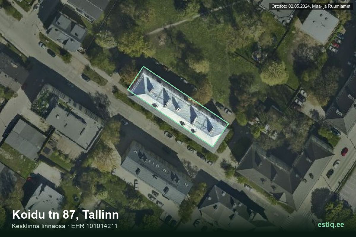 Koidu tänav 87, Tallinn – aerial photo of the building, outline from the Building Register (EHR)