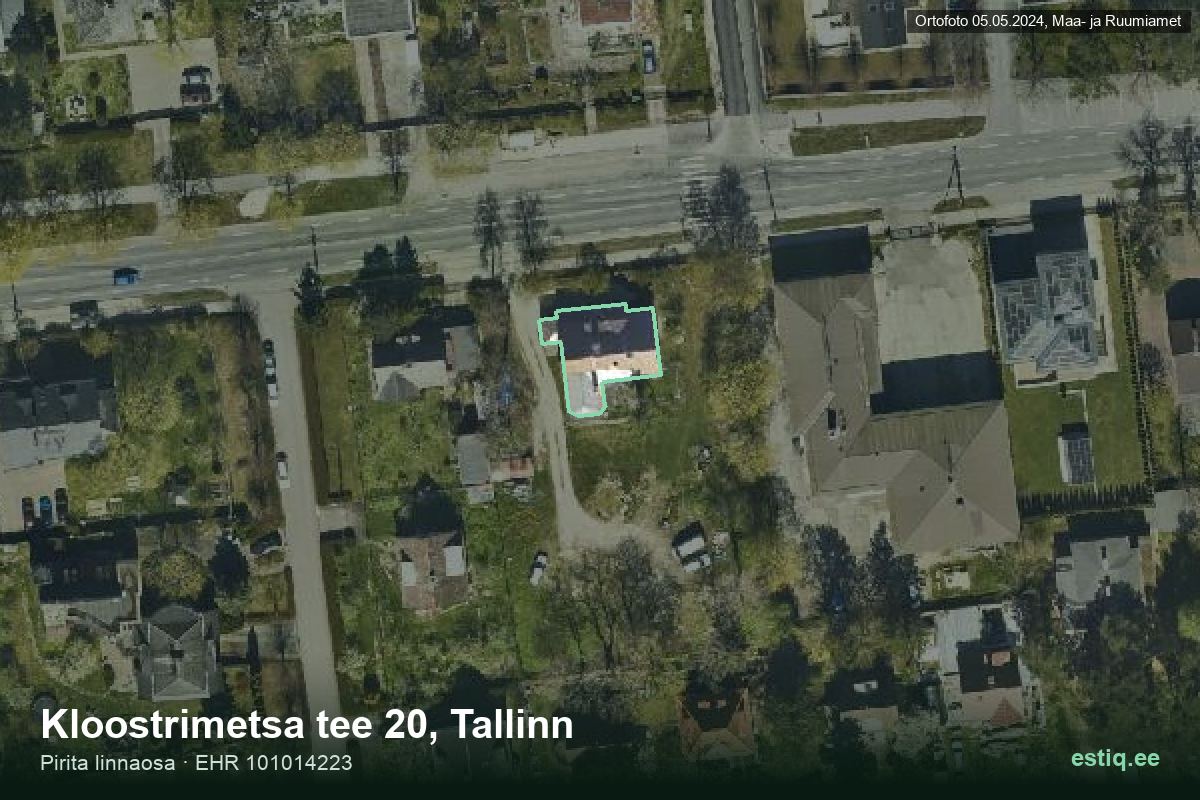 Kloostrimetsa tee 20, Tallinn – hoone aerofoto, kontuur ehitisregistri (EHR) andmetest