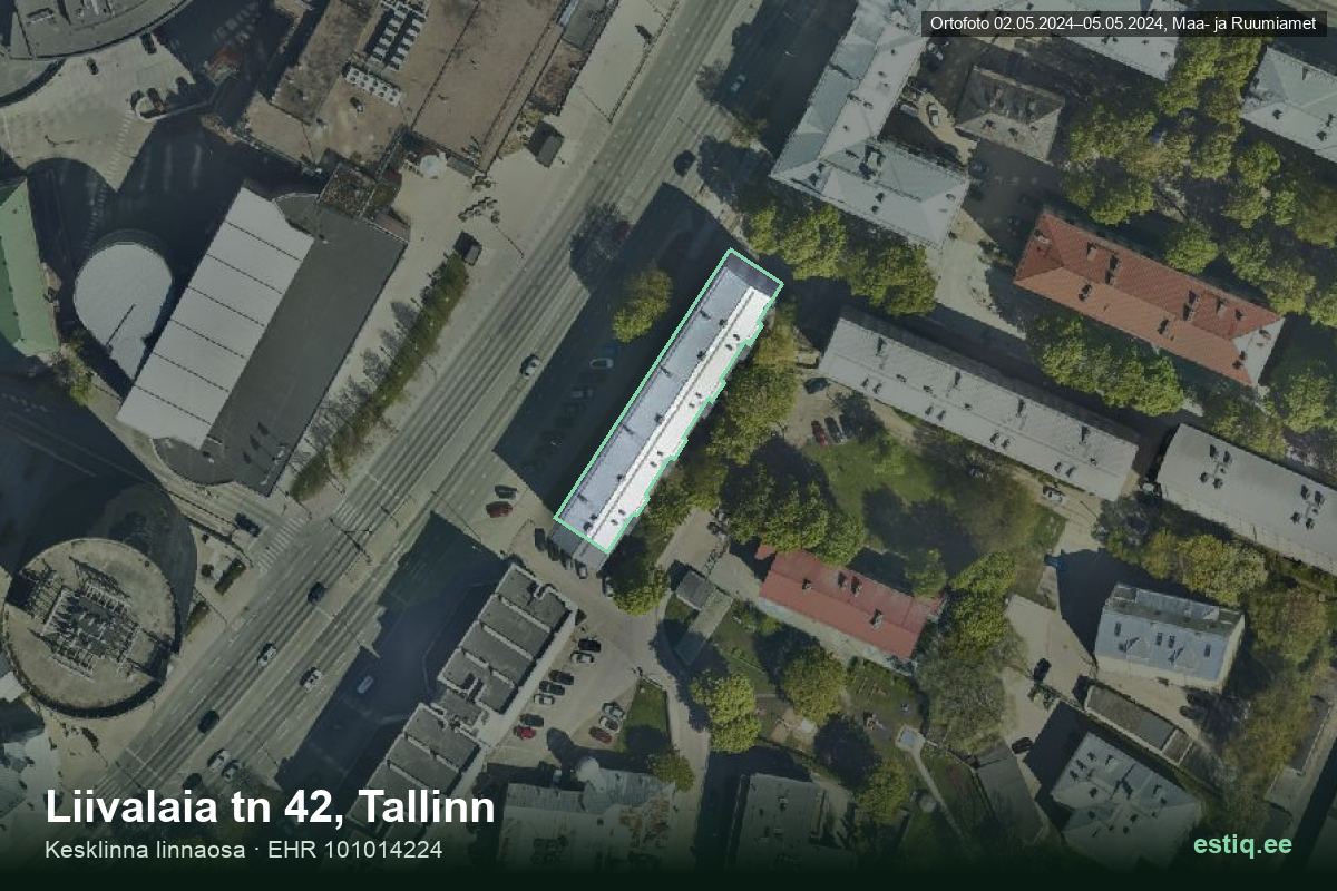 Liivalaia tänav 42, Tallinn – hoone aerofoto, kontuur ehitisregistri (EHR) andmetest
