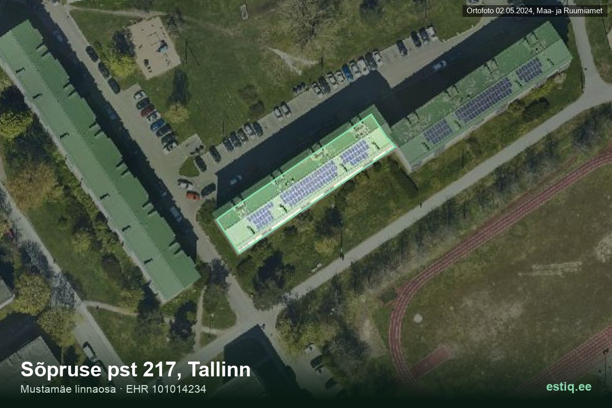 Sõpruse pst 217, Tallinn – aerial photo of the building, outline from the Building Register (EHR)