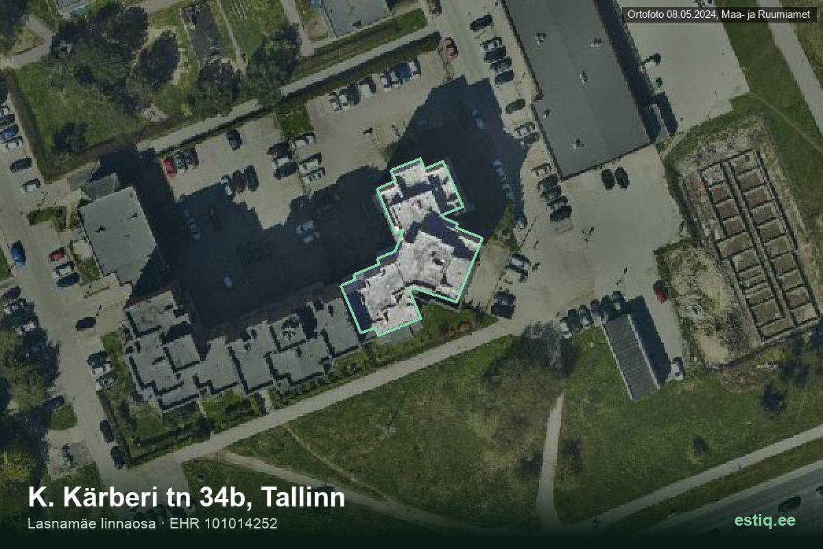 Kärberi tänav 34b, Tallinn – hoone aerofoto, kontuur ehitisregistri (EHR) andmetest