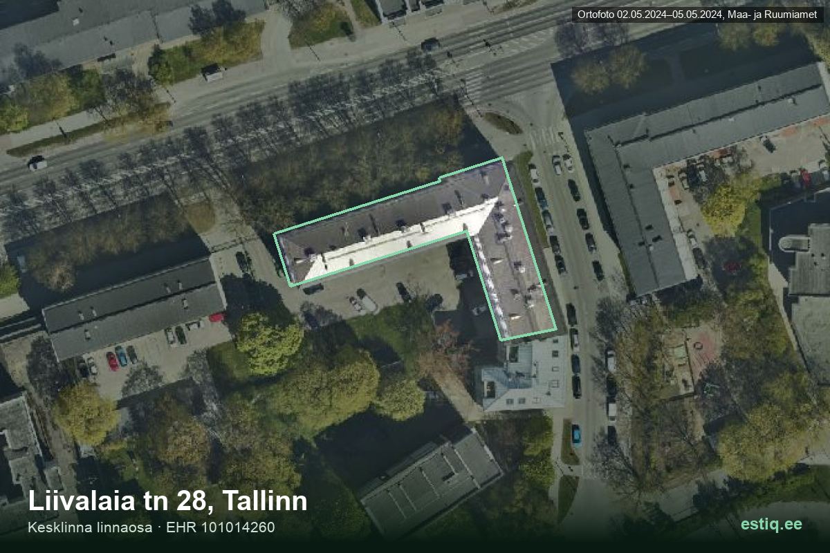 Liivalaia tänav 28, Tallinn – hoone aerofoto, kontuur ehitisregistri (EHR) andmetest