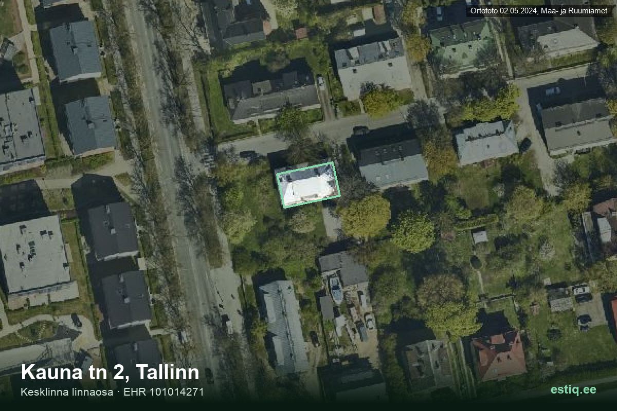 Kauna tänav 2, Tallinn – ilmakuva rakennuksesta, ääriviiva rakennusrekisteristä (EHR)