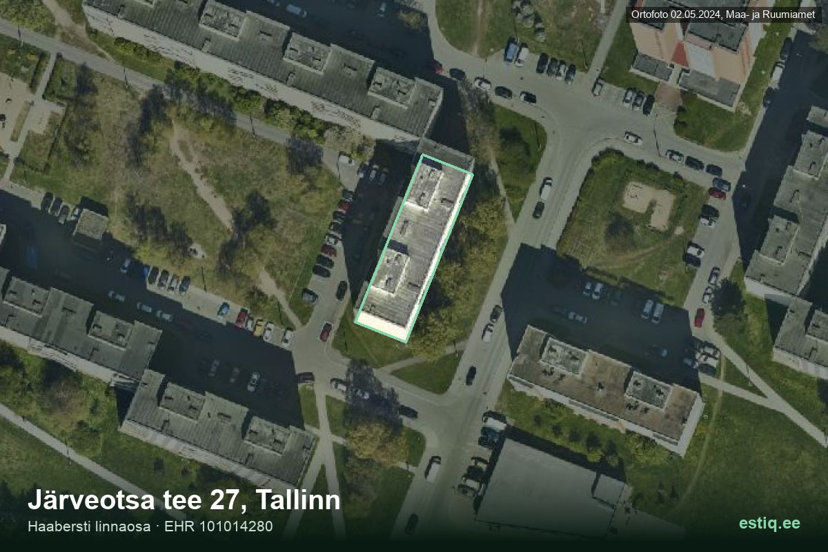 Järveotsa tee 27, Tallinn – hoone aerofoto, kontuur ehitisregistri (EHR) andmetest
