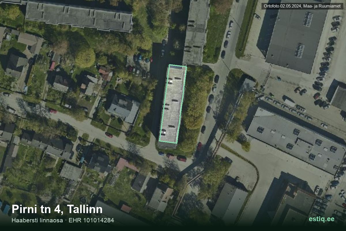 Pirni tänav 4, Tallinn – hoone aerofoto, kontuur ehitisregistri (EHR) andmetest