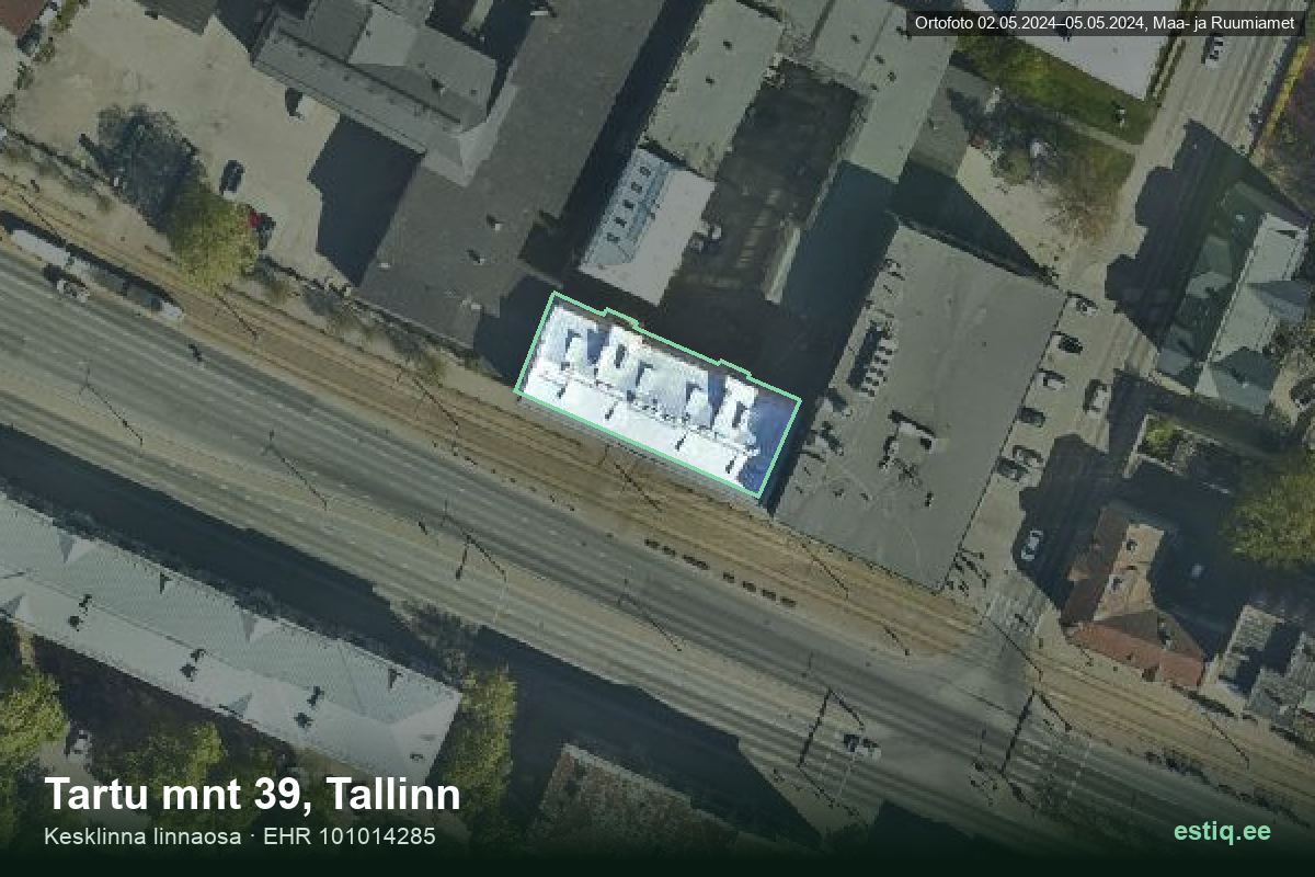Tartu mnt 39, Tallinn – aerial photo of the building, outline from the Building Register (EHR)