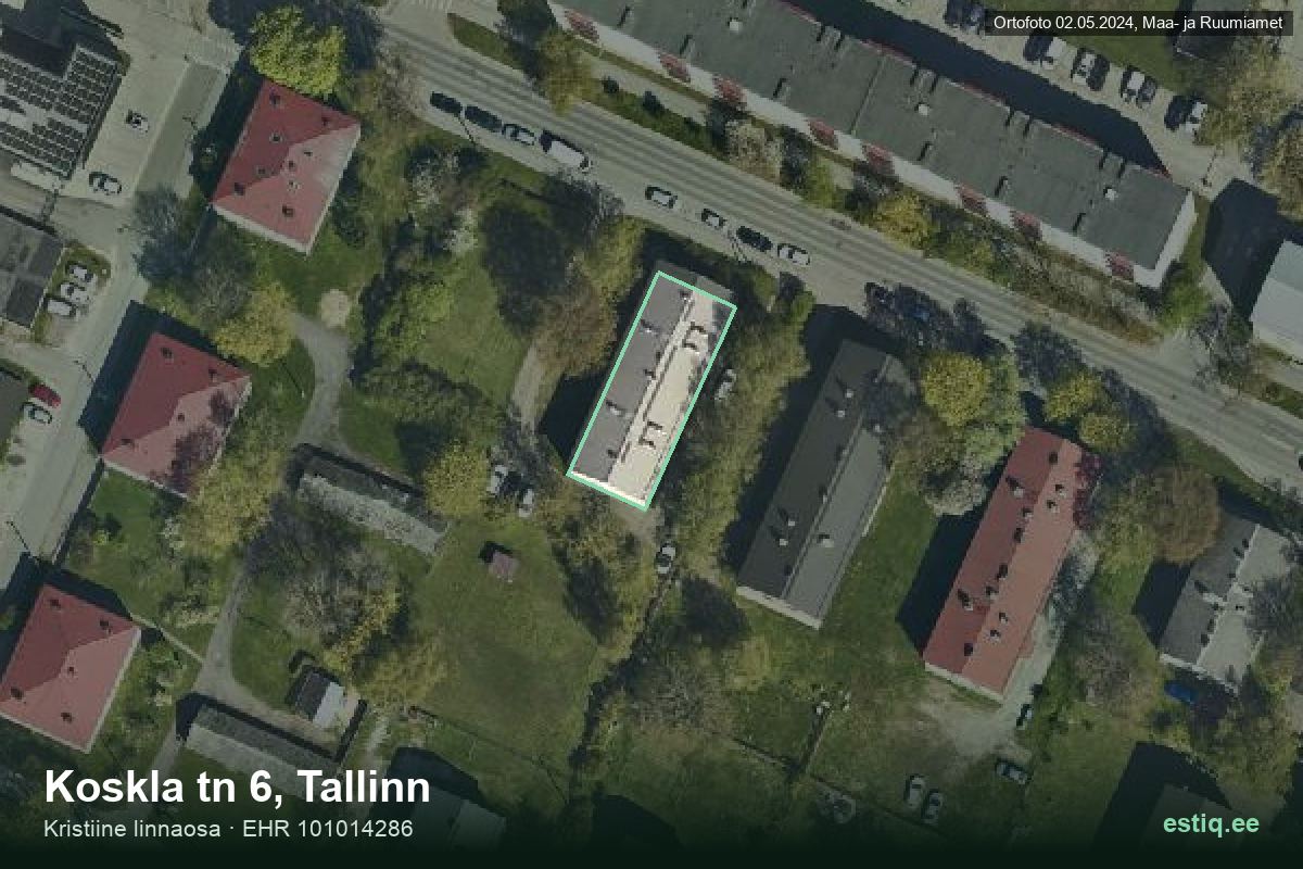 Koskla tänav 6, Tallinn – hoone aerofoto, kontuur ehitisregistri (EHR) andmetest