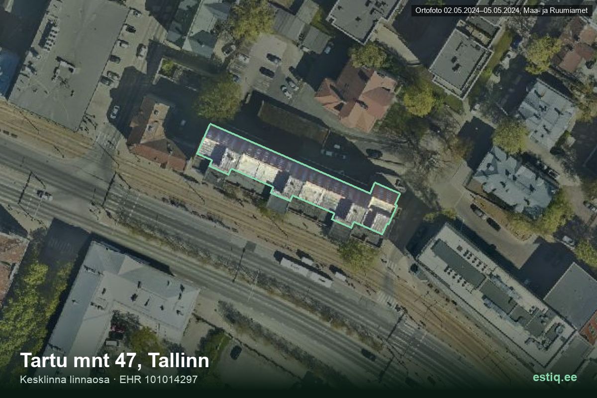 Tartu mnt 47, Tallinn – aerial photo of the building, outline from the Building Register (EHR)