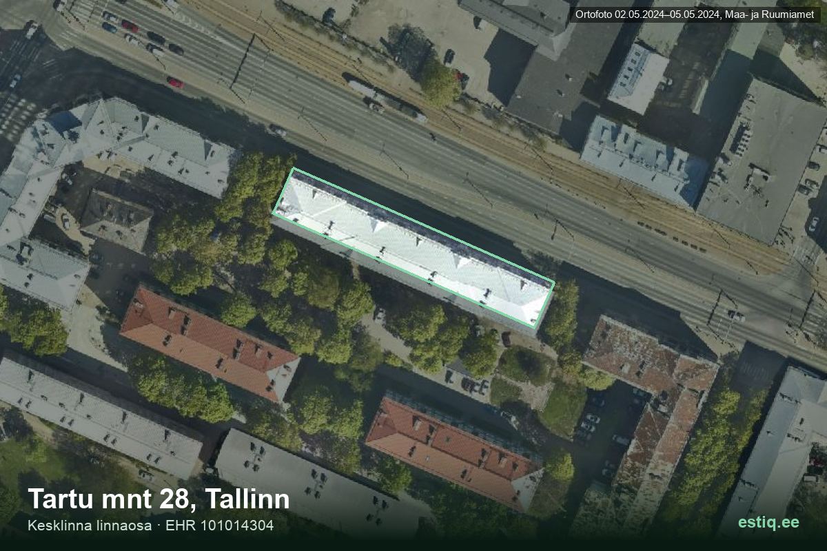 Tartu mnt 28, Tallinn – aerial photo of the building, outline from the Building Register (EHR)