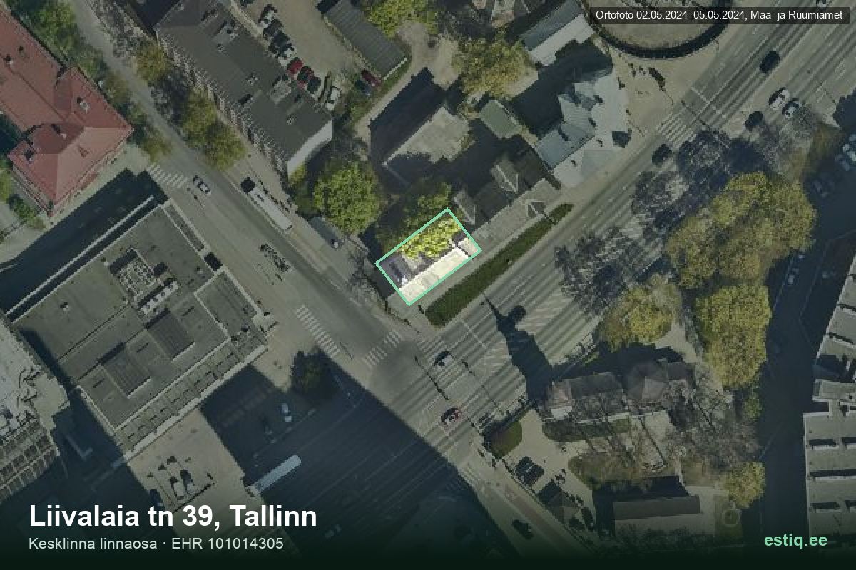 Liivalaia tänav 39, Tallinn – аэрофото дома, контур по данным регистра строений (EHR)