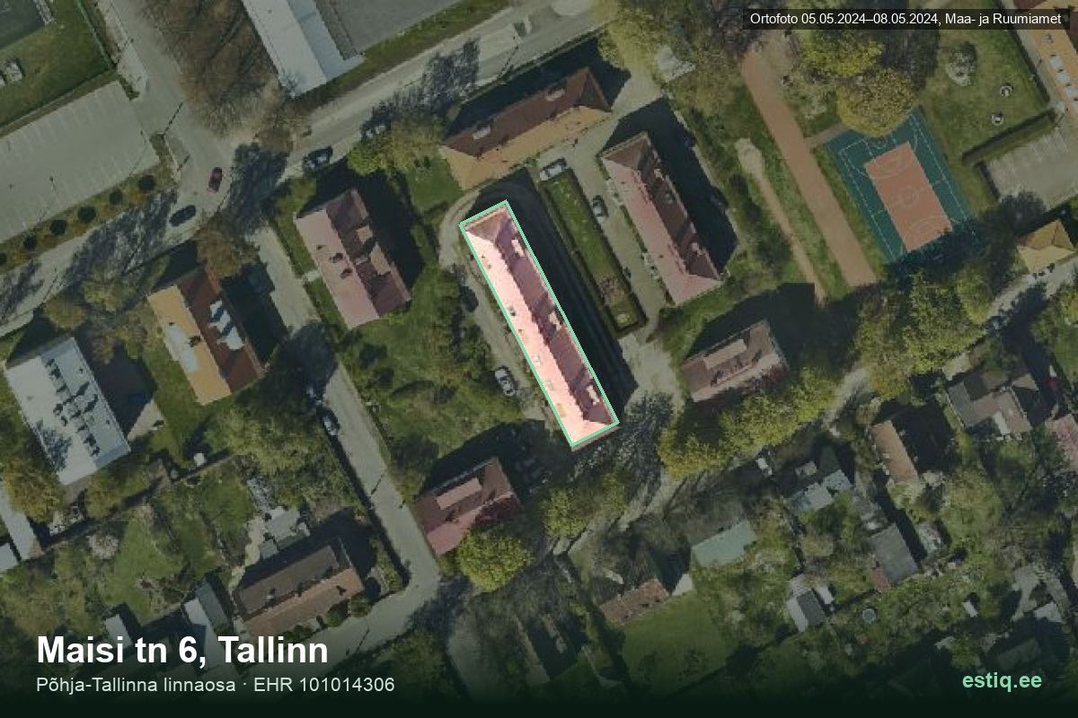 Maisi tänav 6, Tallinn – ilmakuva rakennuksesta, ääriviiva rakennusrekisteristä (EHR)