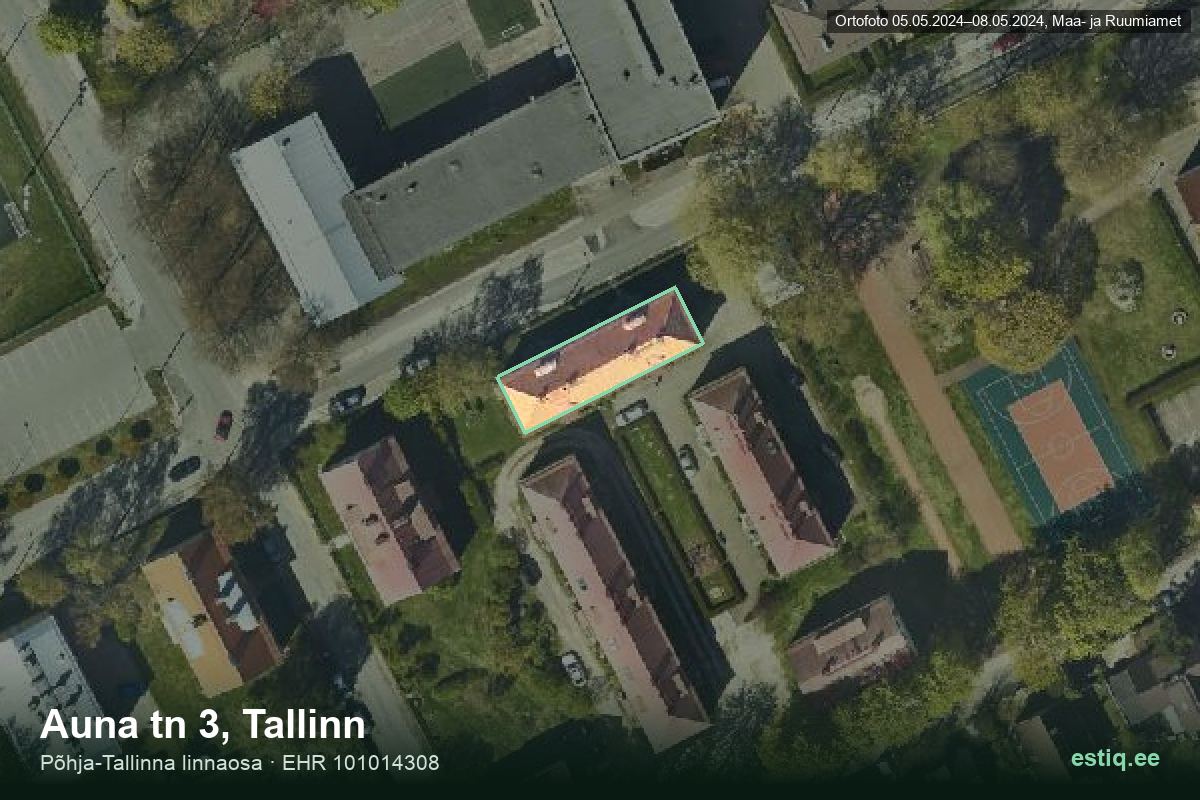 Auna tänav 3, Tallinn – ilmakuva rakennuksesta, ääriviiva rakennusrekisteristä (EHR)