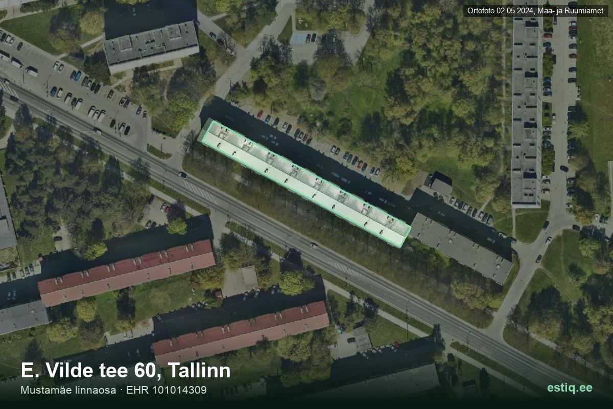 E. Vilde tee 60, Tallinn – hoone aerofoto, kontuur ehitisregistri (EHR) andmetest