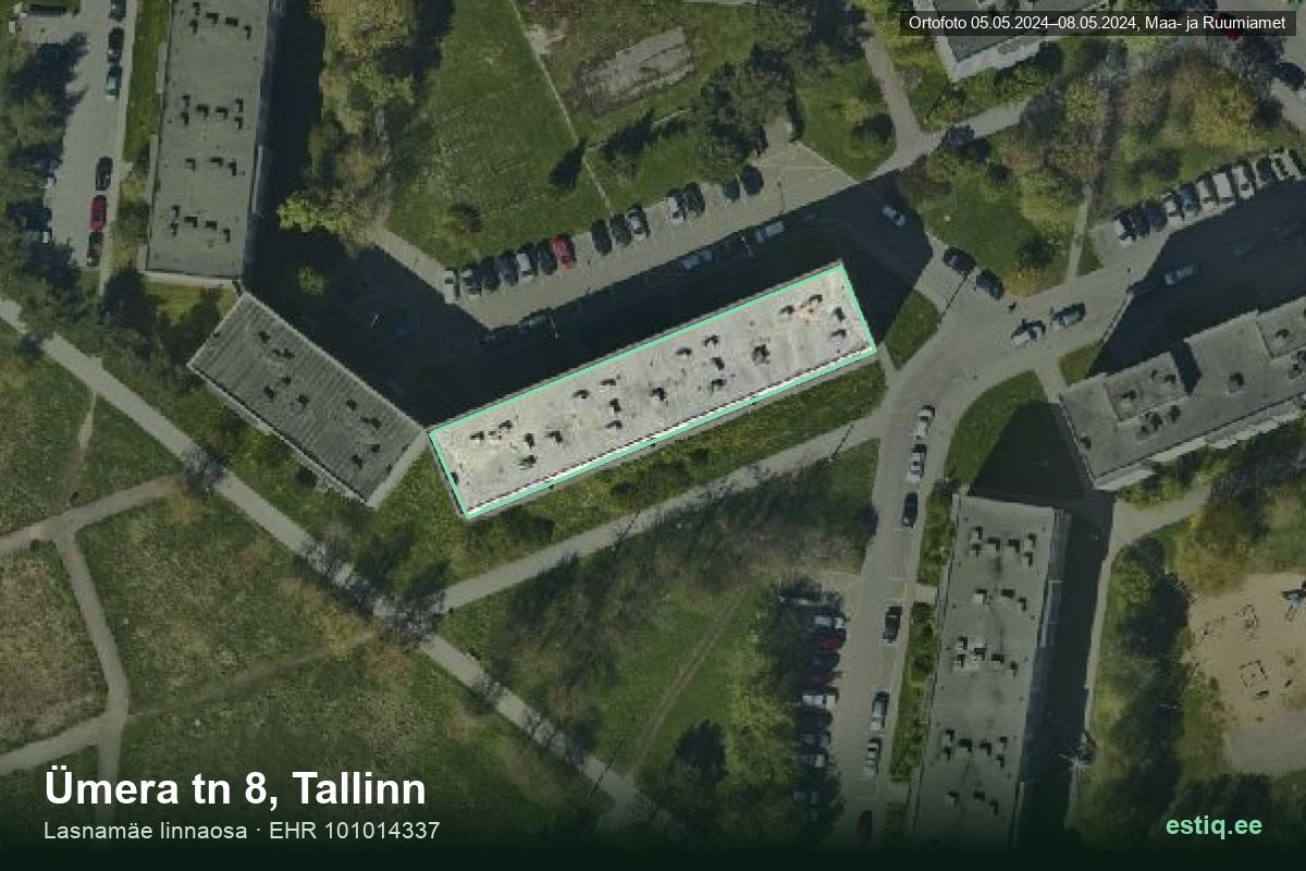 Ümera tänav 8, Tallinn – hoone aerofoto, kontuur ehitisregistri (EHR) andmetest