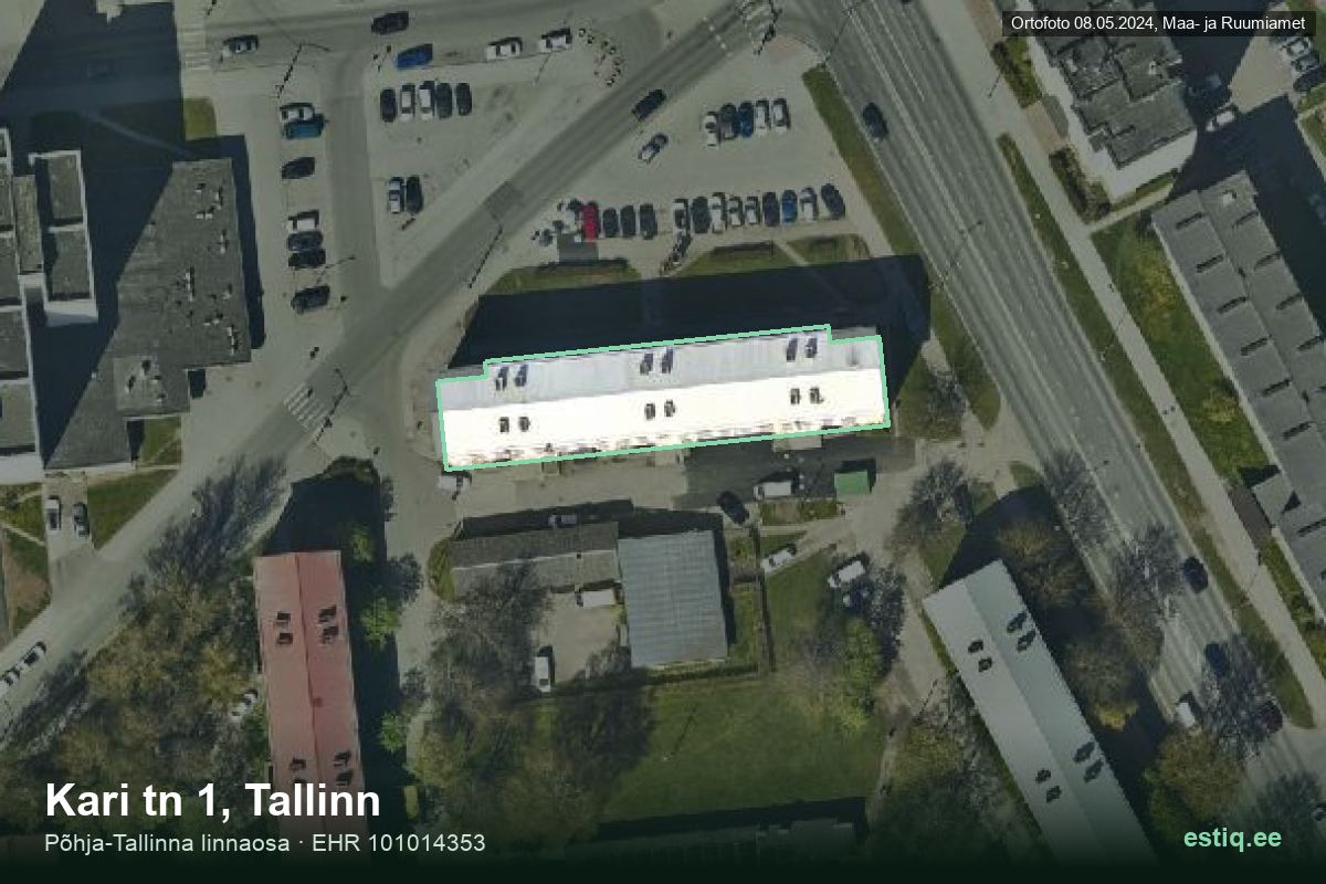 Kari tänav 1, Tallinn – hoone aerofoto, kontuur ehitisregistri (EHR) andmetest