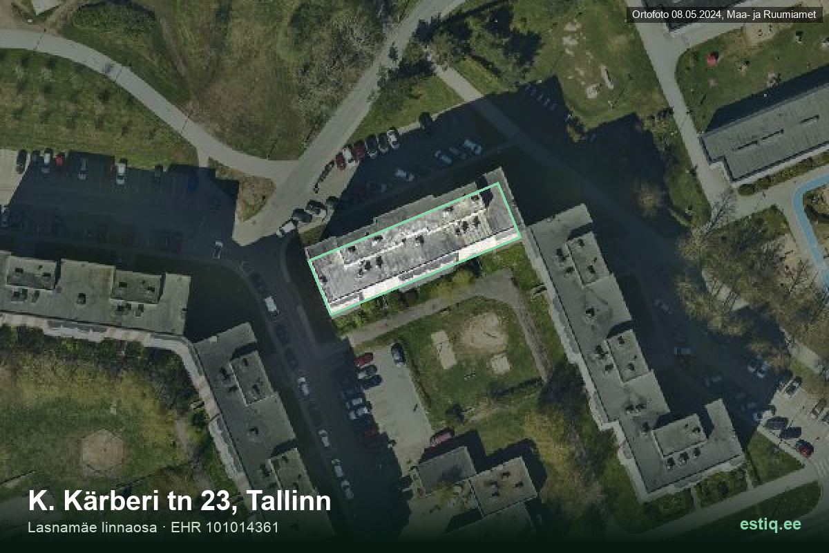 K. Kärberi tänav 23, Tallinn – hoone aerofoto, kontuur ehitisregistri (EHR) andmetest