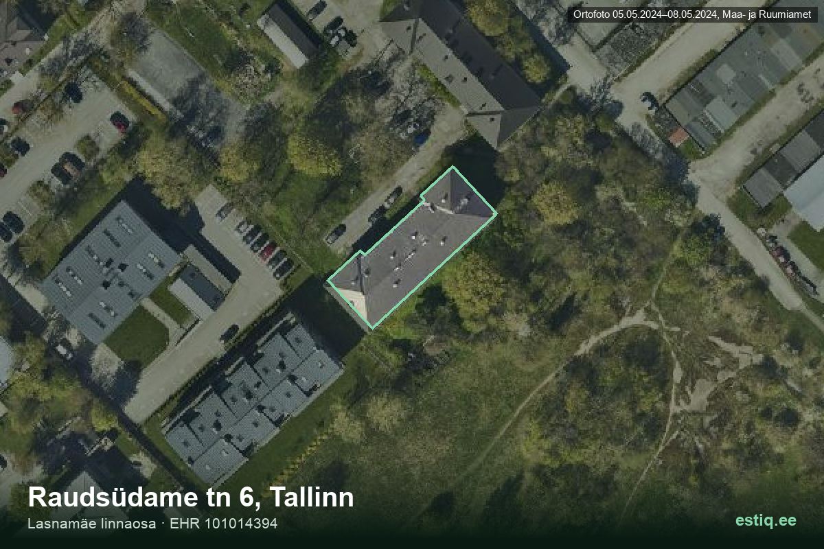 Raudsüdame tänav 6, Tallinn – hoone aerofoto, kontuur ehitisregistri (EHR) andmetest
