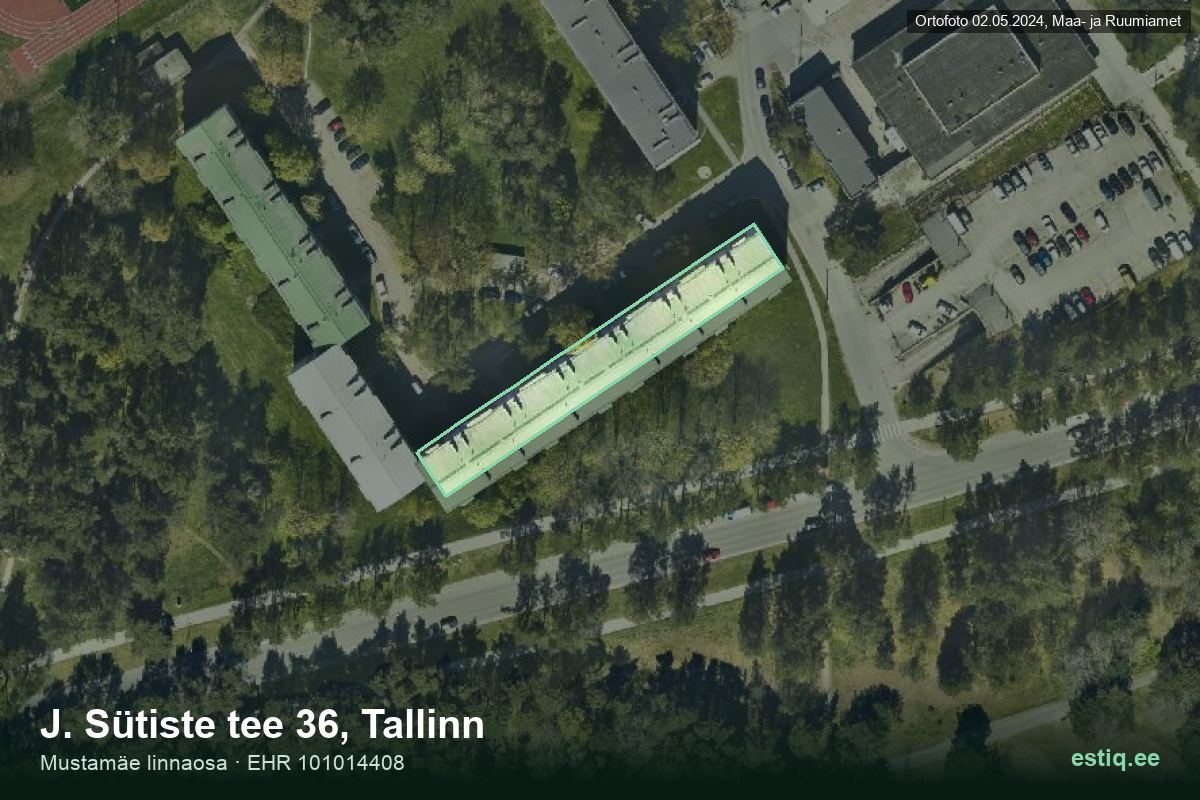 J. Sütiste tee 36, Tallinn – hoone aerofoto, kontuur ehitisregistri (EHR) andmetest