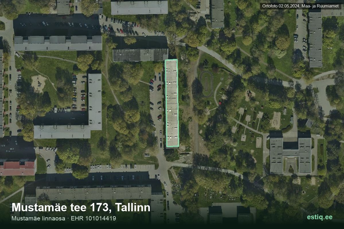 Mustamäe tee 173, Tallinn – hoone aerofoto, kontuur ehitisregistri (EHR) andmetest