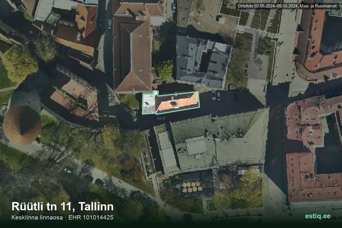 Rüütli tänav 11, Tallinn – aerial photo of the building, outline from the Building Register (EHR)
