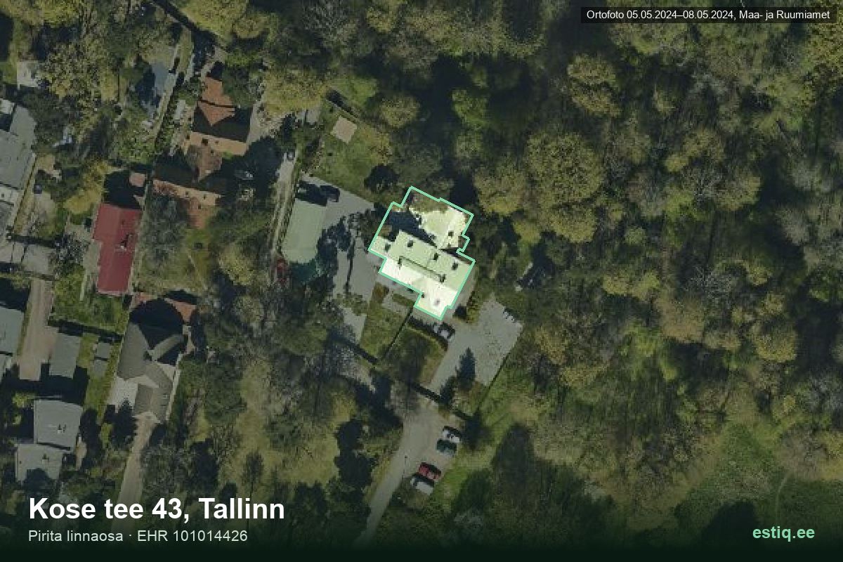 Kose tee 43, Tallinn – ilmakuva rakennuksesta, ääriviiva rakennusrekisteristä (EHR)