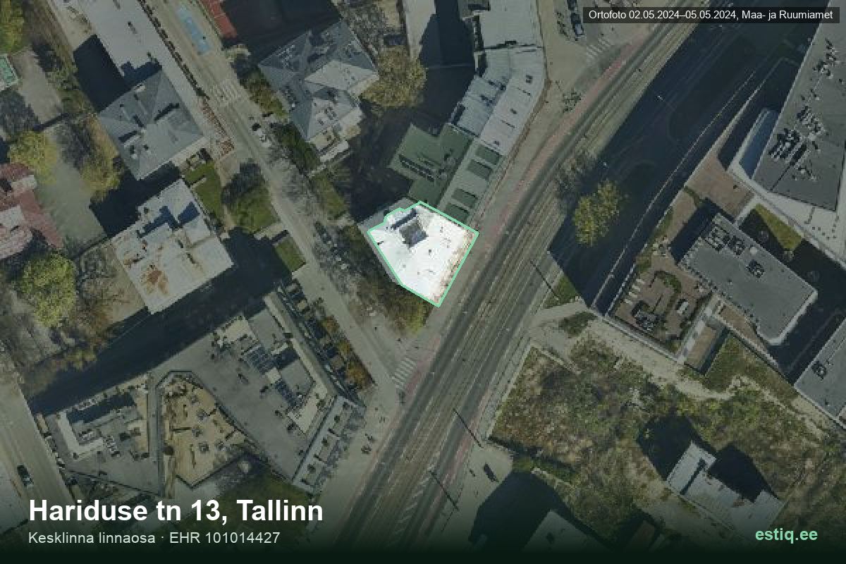 Hariduse tänav 13, Tallinn – ilmakuva rakennuksesta, ääriviiva rakennusrekisteristä (EHR)