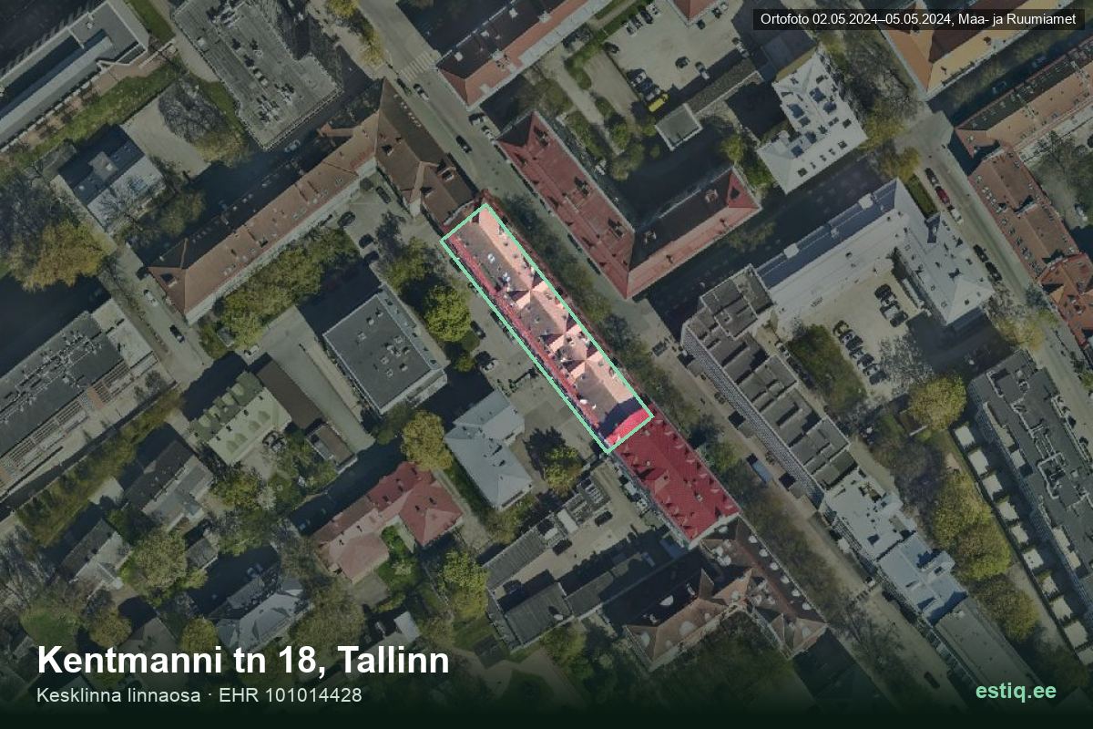 Kentmanni tänav 18, Tallinn – ilmakuva rakennuksesta, ääriviiva rakennusrekisteristä (EHR)
