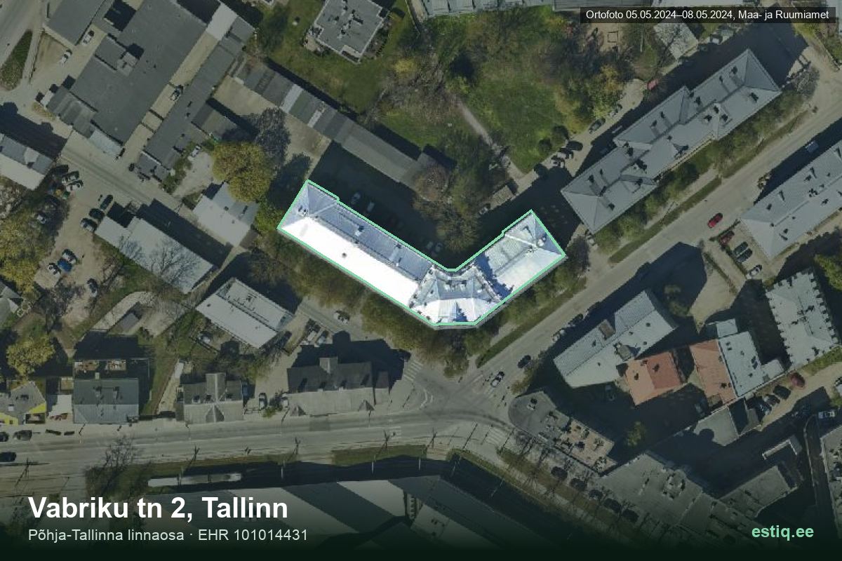 Vabriku tänav 2, Tallinn – hoone aerofoto, kontuur ehitisregistri (EHR) andmetest