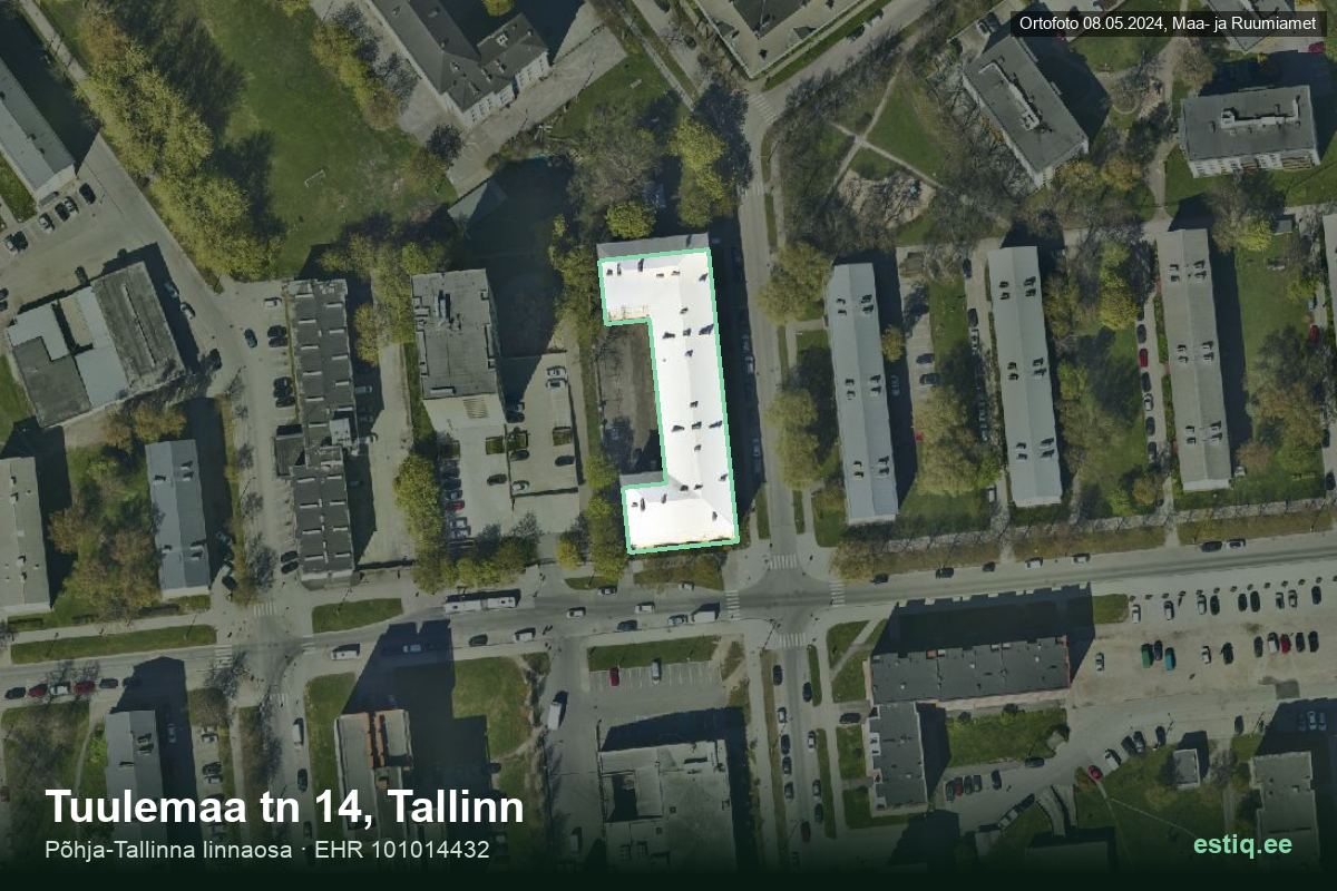 Tuulemaa tänav 14, Tallinn – hoone aerofoto, kontuur ehitisregistri (EHR) andmetest