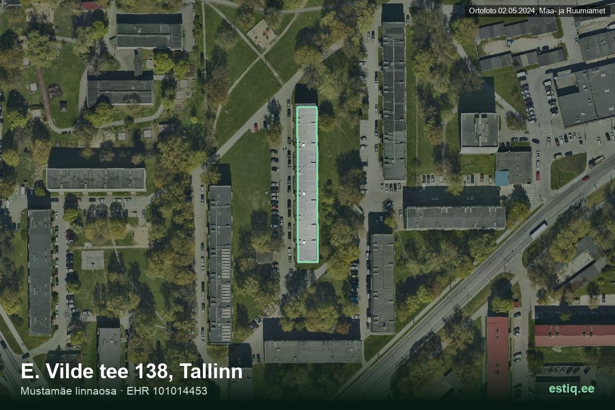 E Vilde tee 138, Tallinn – аэрофото дома, контур по данным регистра строений (EHR)