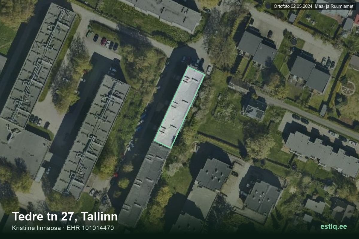 Tedre tänav 27, Tallinn – hoone aerofoto, kontuur ehitisregistri (EHR) andmetest