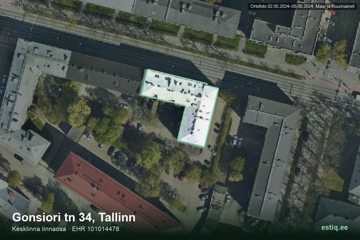 Gonsiori tänav 34, Tallinn – aerial photo of the building, outline from the Building Register (EHR)