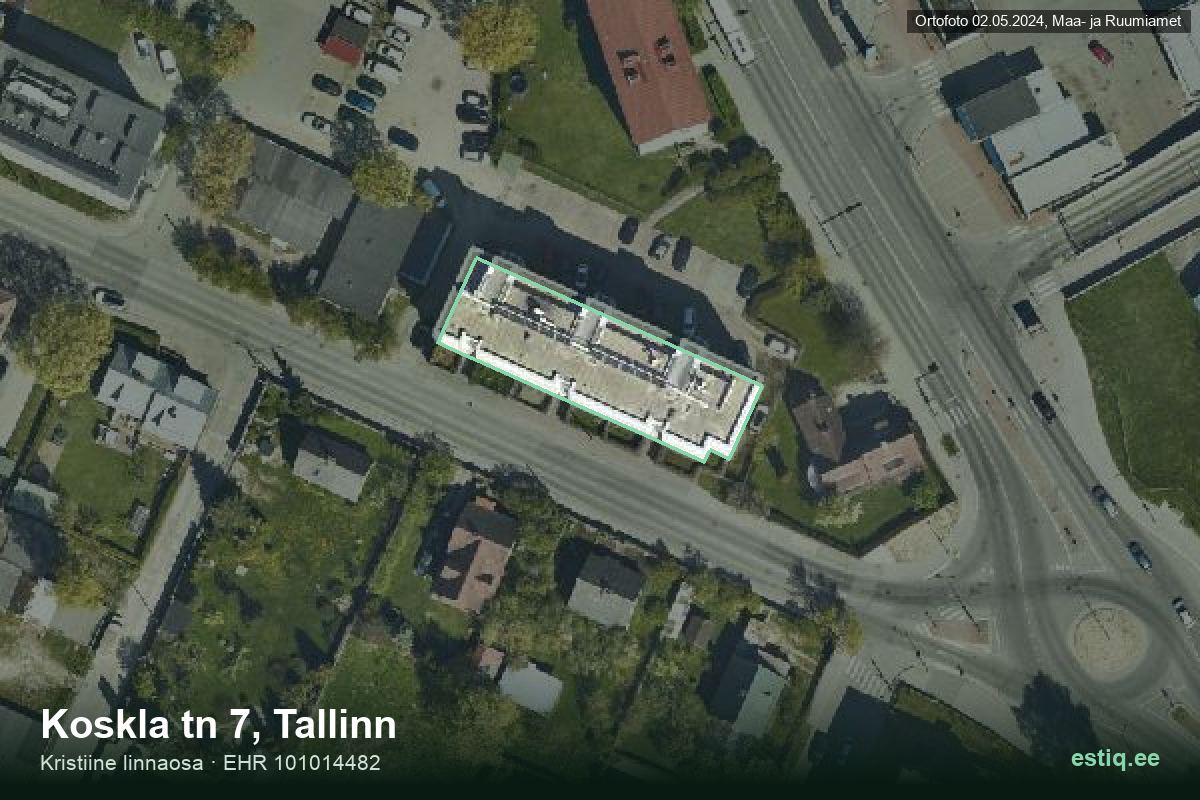 Koskla tänav 7, Tallinn – aerial photo of the building, outline from the Building Register (EHR)