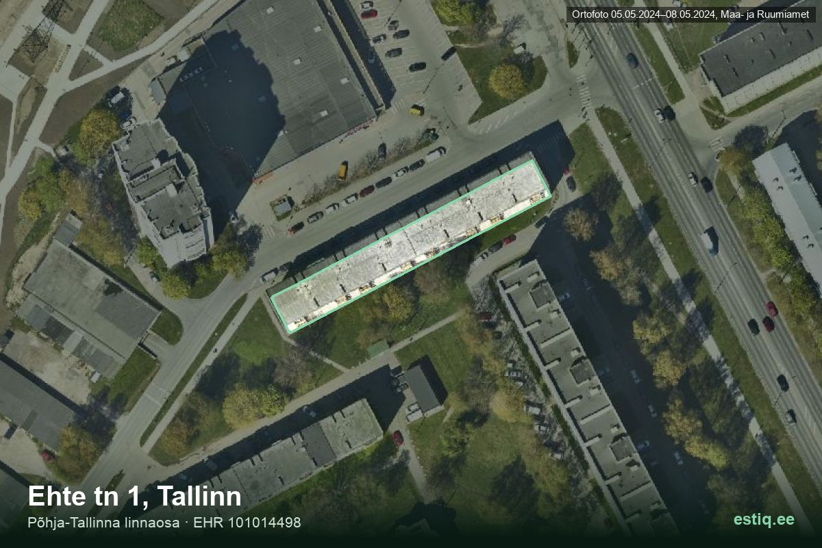 Ehte tänav 1, Tallinn – hoone aerofoto, kontuur ehitisregistri (EHR) andmetest