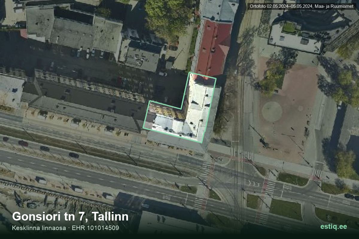 Gonsiori tänav 7, Tallinn – hoone aerofoto, kontuur ehitisregistri (EHR) andmetest