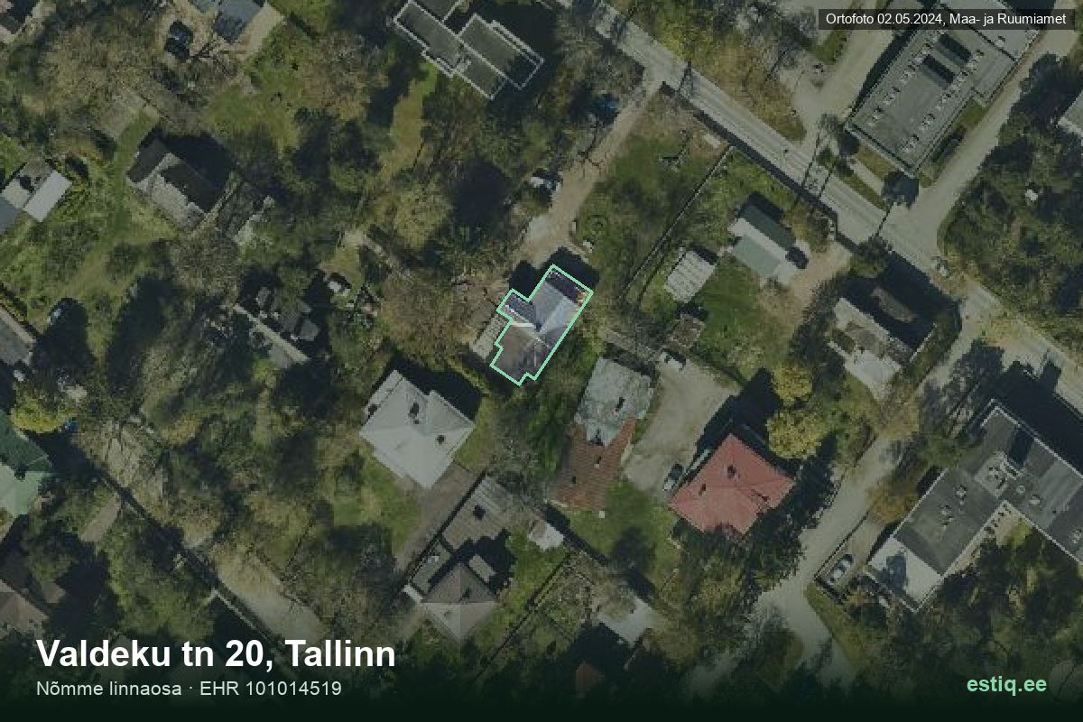 Valdeku tänav 20, Tallinn – hoone aerofoto, kontuur ehitisregistri (EHR) andmetest