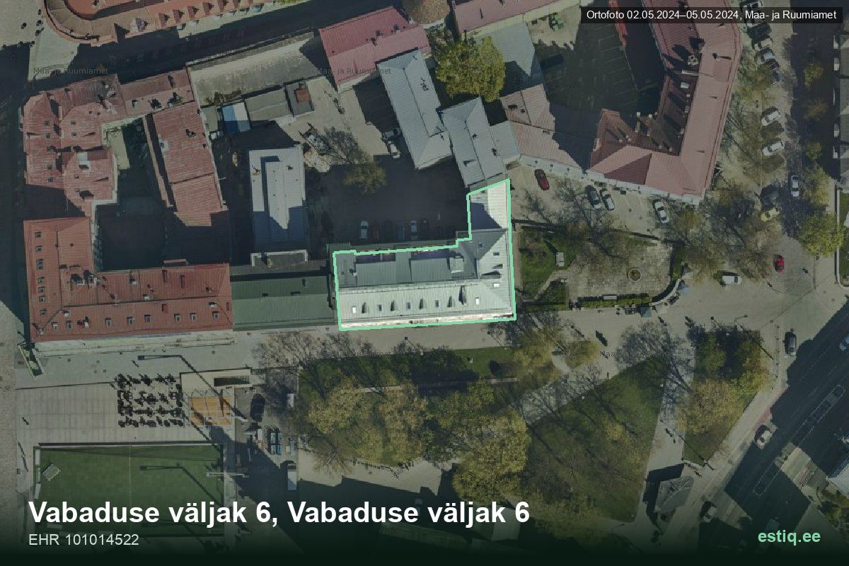 Vabaduse väljak 6, Tallinn – аэрофото дома, контур по данным регистра строений (EHR)
