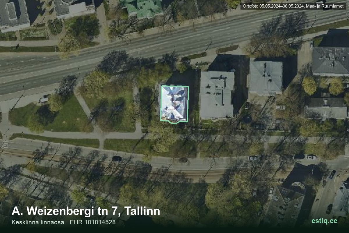 A. Weizenbergi tänav 7, Tallinn – hoone aerofoto, kontuur ehitisregistri (EHR) andmetest