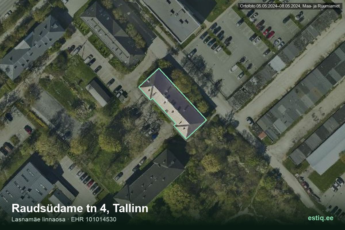 Raudsüdame tänav 4, Tallinn – ilmakuva rakennuksesta, ääriviiva rakennusrekisteristä (EHR)