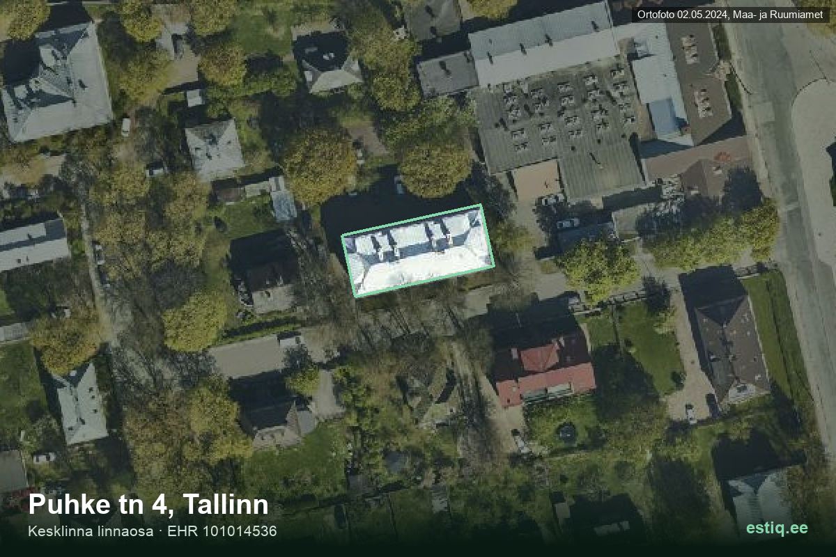 Puhke tänav 4, Tallinn – hoone aerofoto, kontuur ehitisregistri (EHR) andmetest