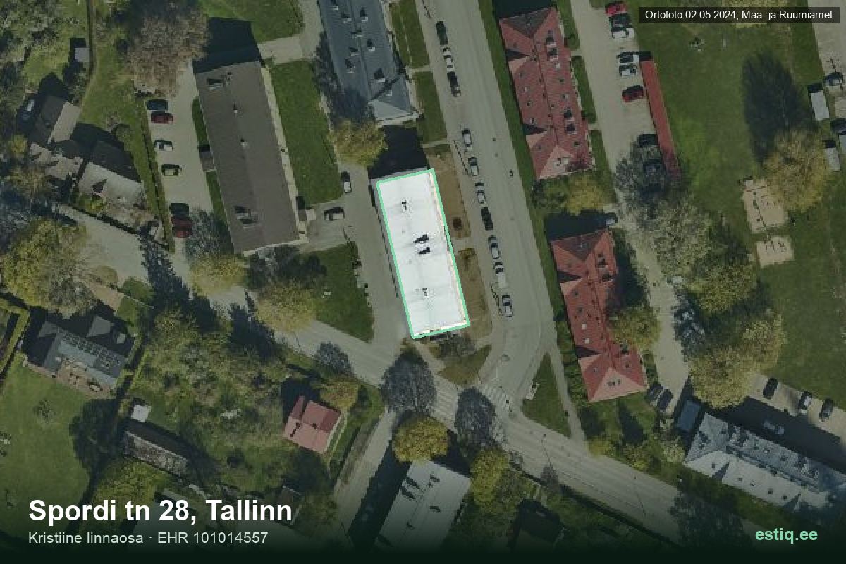 Spordi tänav 28, Tallinn – hoone aerofoto, kontuur ehitisregistri (EHR) andmetest