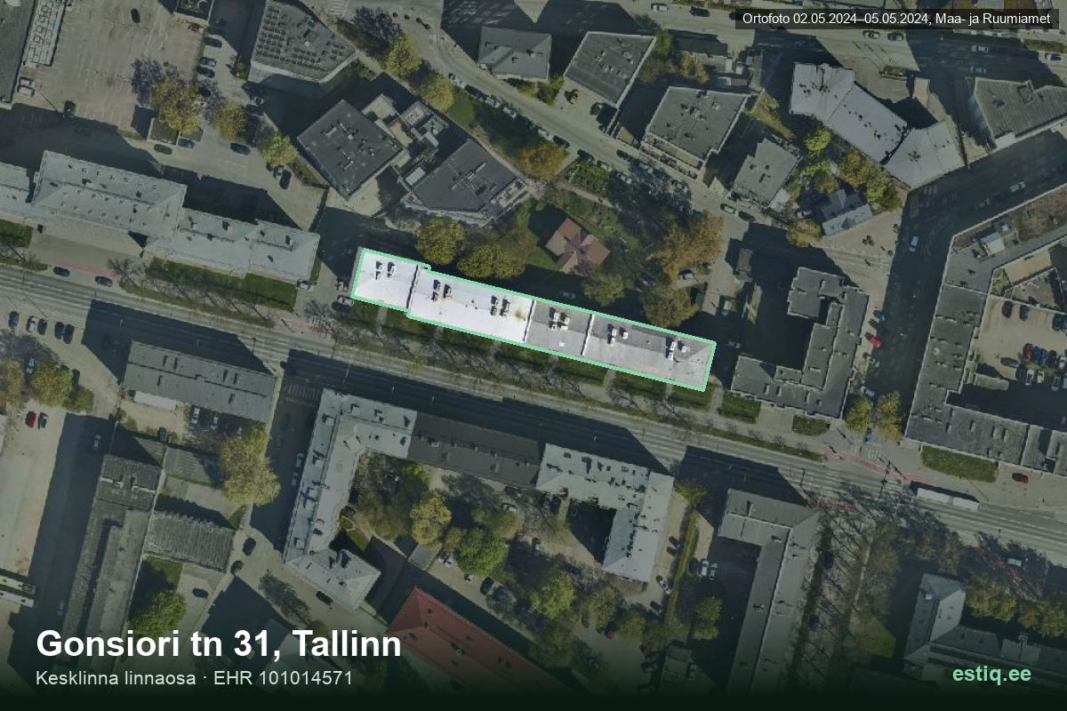 Gonsiori tänav 31, Tallinn – hoone aerofoto, kontuur ehitisregistri (EHR) andmetest