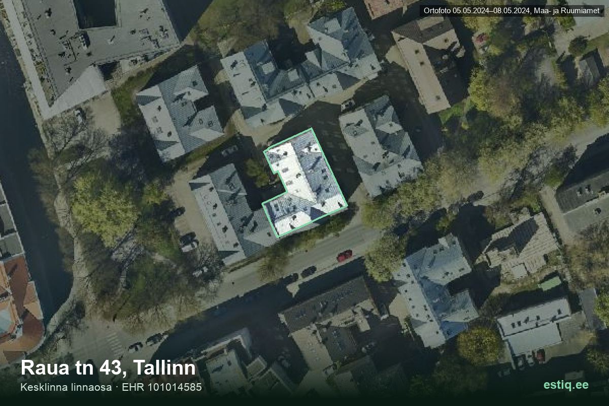 Raua tänav 43, Tallinn – аэрофото дома, контур по данным регистра строений (EHR)