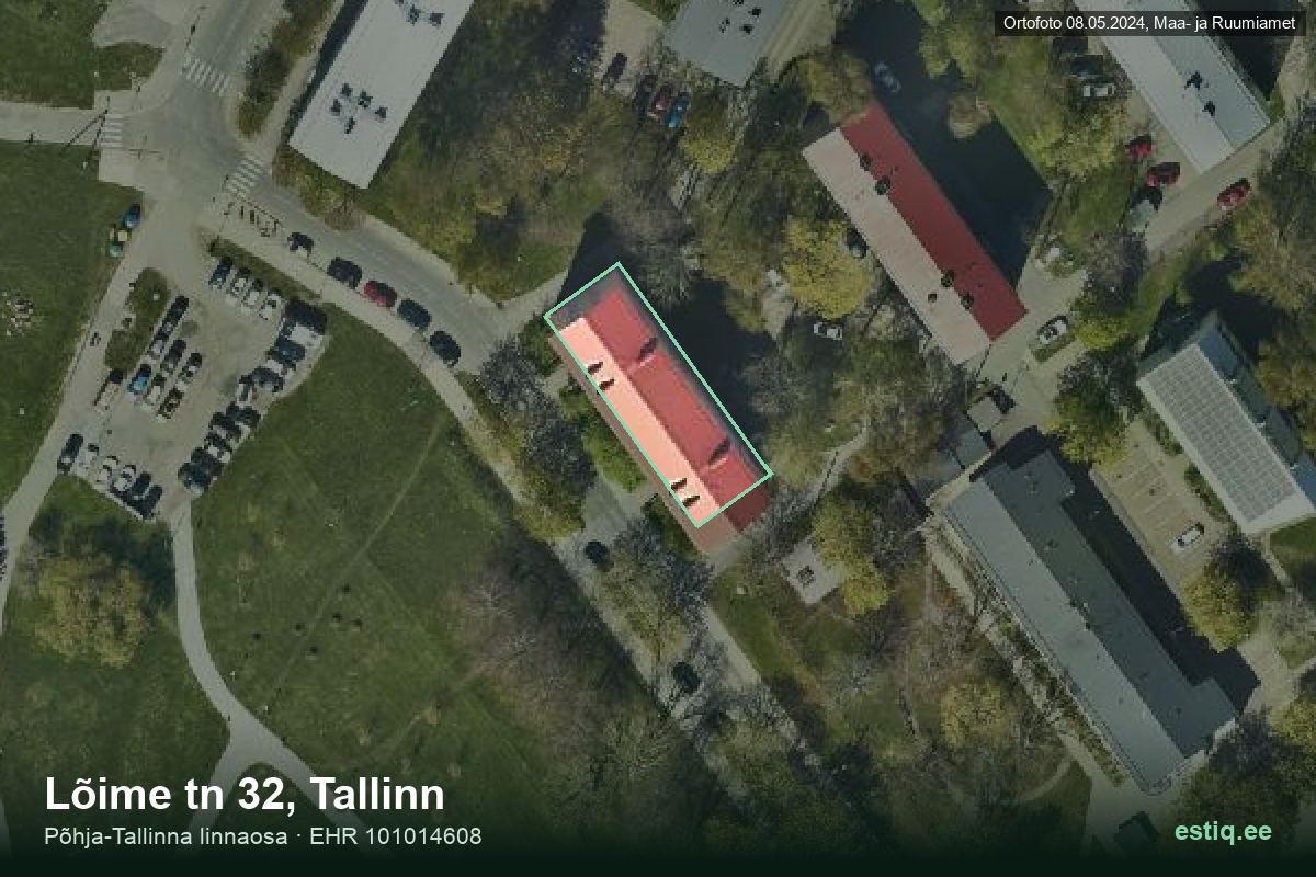 Lõime tänav 32, Tallinn – hoone aerofoto, kontuur ehitisregistri (EHR) andmetest